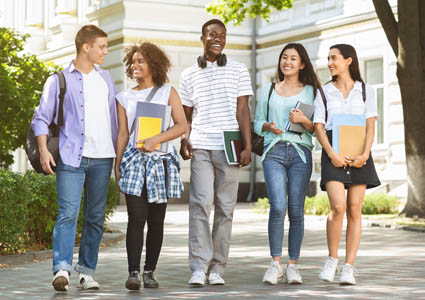 students walking on campus